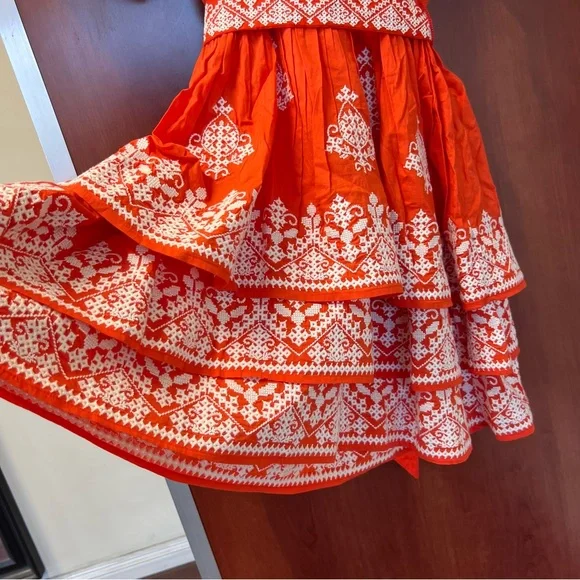 New Boden Square Neck Rara Dress in Firecracker New With Tag Size 6 Embroidered - Picture 3 of 16